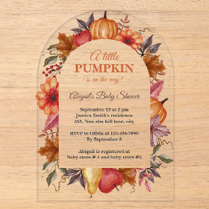 Eine kleine Pumkin ist auf dem Weg Baby Shower Acryleinladungen