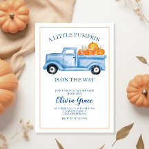 Eine kleine Pumpkin Baby Dusche Blue Truck Einladu