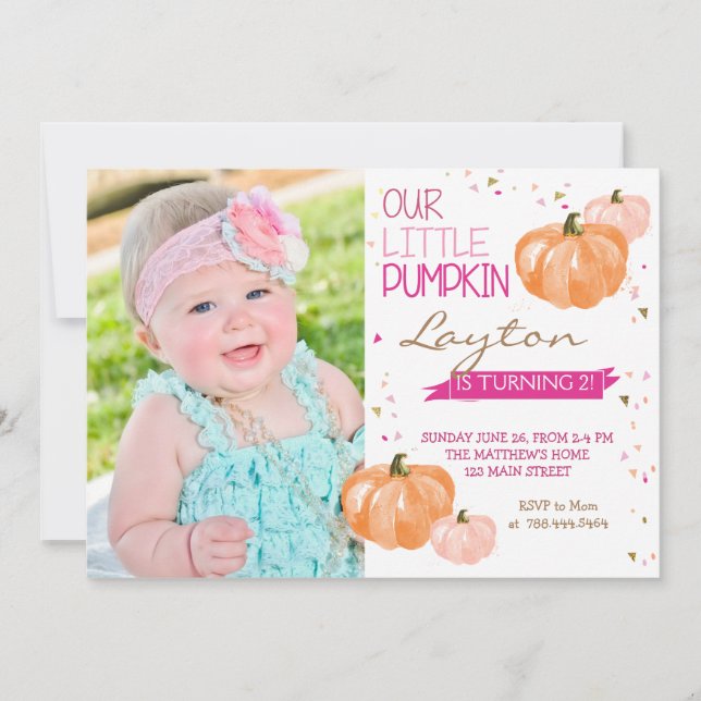 Eine kleine Pumpkin Birthday Einladungskarte (Vorderseite)