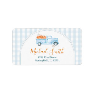 Eine kleine Pumpkin Blue Truck Baby Dusche Adresse Adressaufkleber