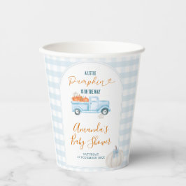 Eine kleine Pumpkin Blue Truck Gingham Baby Dusche Pappbecher
