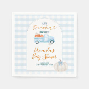 Eine kleine Pumpkin Blue Truck Gingham Baby Dusche Serviette