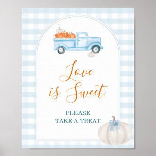 Eine kleine Pumpkin Blue Truck Gingham Liebe ist s Poster