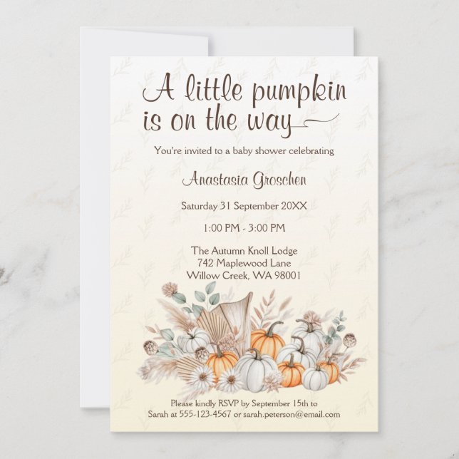Eine kleine Pumpkin Boho Babydusche Einladung (Vorderseite)