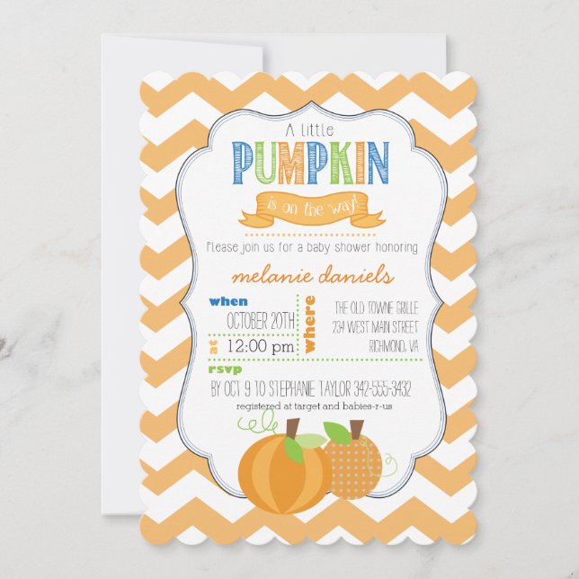 Eine kleine Pumpkin Boy Baby Dusche Einladung (Vorderseite)