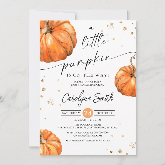 Eine kleine Pumpkin Fall Baby Dusche Einladung (Vorderseite)