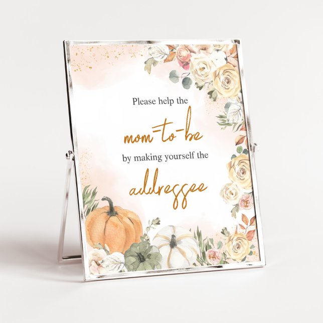 Eine kleine Pumpkin Fall Baby Duschkabine Poster (Fall Floral Pumpkin Baby Shower Envelope Station Sign)