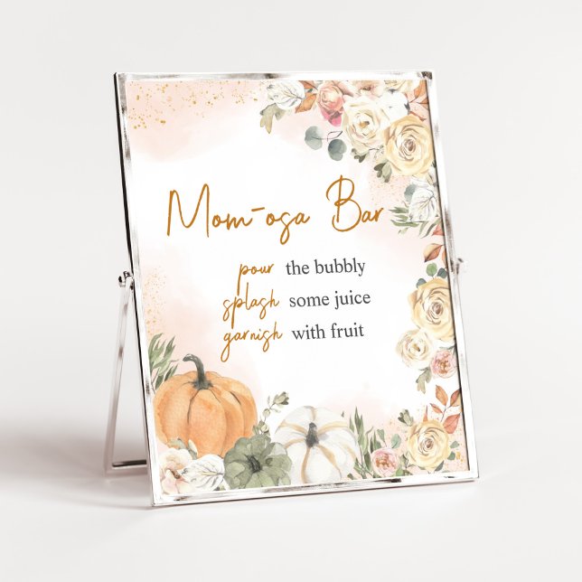 Eine kleine Pumpkin Fall Babydusche Mama Osa Bar Poster (Fall Floral Pumpkin Baby Shower Mom Osa Bar Sign)