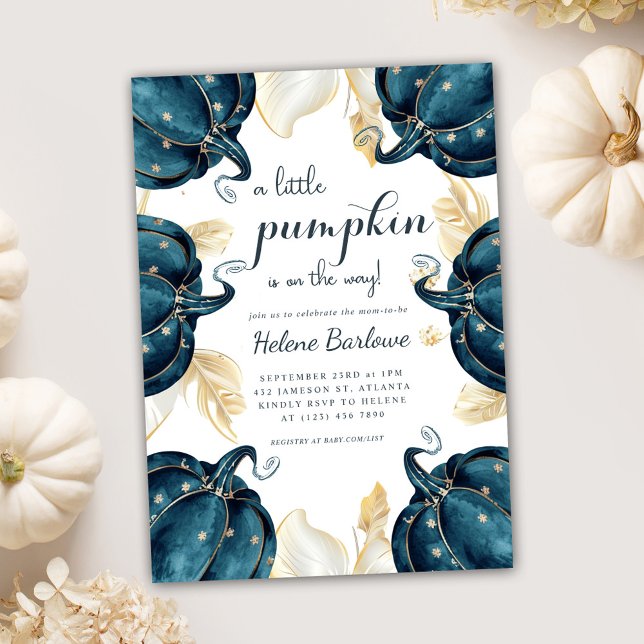 Eine kleine Pumpkin Floral Celestial Baby Dusche Einladung (A Little Pumpkin Floral Celestial Baby Shower Invitation)