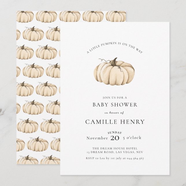 Eine kleine Pumpkin Herbst Babydusche Einladung (Vorne/Hinten)