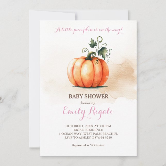 Eine kleine Pumpkin Herbst Babydusche Einladung (Vorderseite)