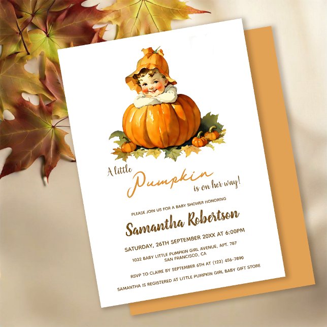 Eine kleine Pumpkin Herbst Herbst Niedlich Girl Ba Einladung (Von Creator hochgeladen)