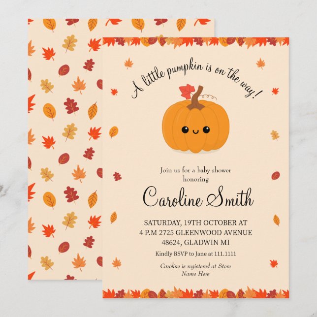 Eine kleine Pumpkin Herbst Herbstdusche Einladung (Vorne/Hinten)