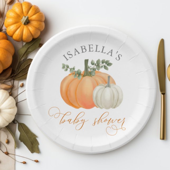 Eine kleine Pumpkin Herbst Herbstdusche Pappteller (Pumpkin Baby Shower Paper Plate)