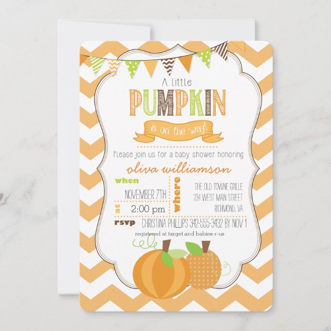 Eine kleine Pumpkin-Kinderdusche Einladung (Vorderseite)