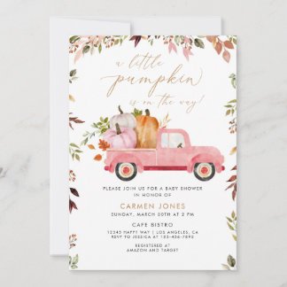 Eine kleine Pumpkin Pink Truck Fall Baby Dusche Einladung