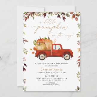 Eine kleine Pumpkin Red Truck Fall Baby Dusche Einladung
