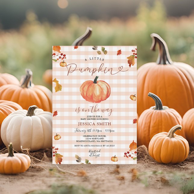 Eine kleine Pumpkin Rustic Gingham Floral Baby Dus Einladung (Von Creator hochgeladen)
