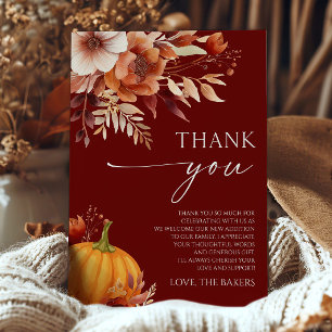 Eine kleine Pumpkin Rusty Burgundy Floral Baby Dus Dankeskarte