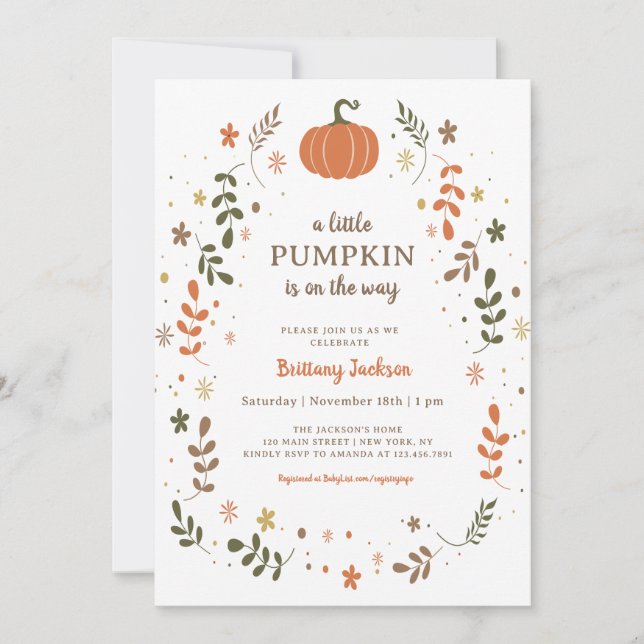 Eine kleine Pumpkin White Fall Baby Dusche Einladu Einladung (Vorderseite)