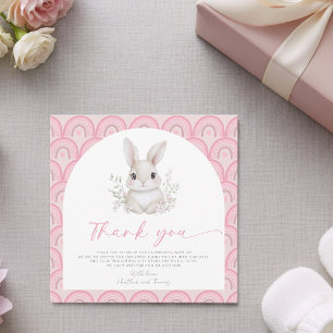 Eine kleine rosa Hasen-Baby-Party im Regenbogen-Lo Dankeskarte