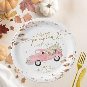 Eine kleine rosa Lastwagen-Herbst-Babyparty für Mä Pappteller