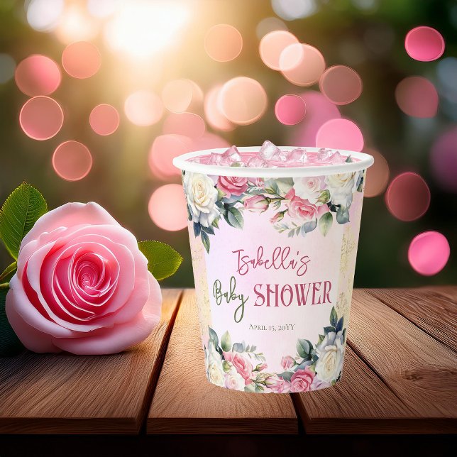 Eine kleine Rose Blumenspül-Babydusche Pappbecher (Pink Rose Floral Bouquets Girl Baby Shower Paper Cup -- A Little Rose Collection)