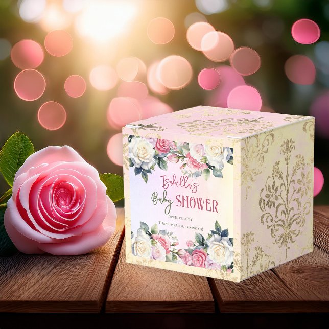 Eine kleine Rose Floral Girl Baby Dusche Vielen Da Geschenkschachtel (Pink Rose Floral Bouquets Girl Baby Shower Favor Box -- A Little Rose Collection)