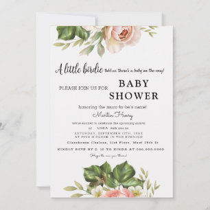 Eine kleine Rose ist unterwegs! Baby Shower Einlad Dankeskarte
