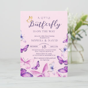 Eine kleine Schmetterling lila Babyparty Einladung