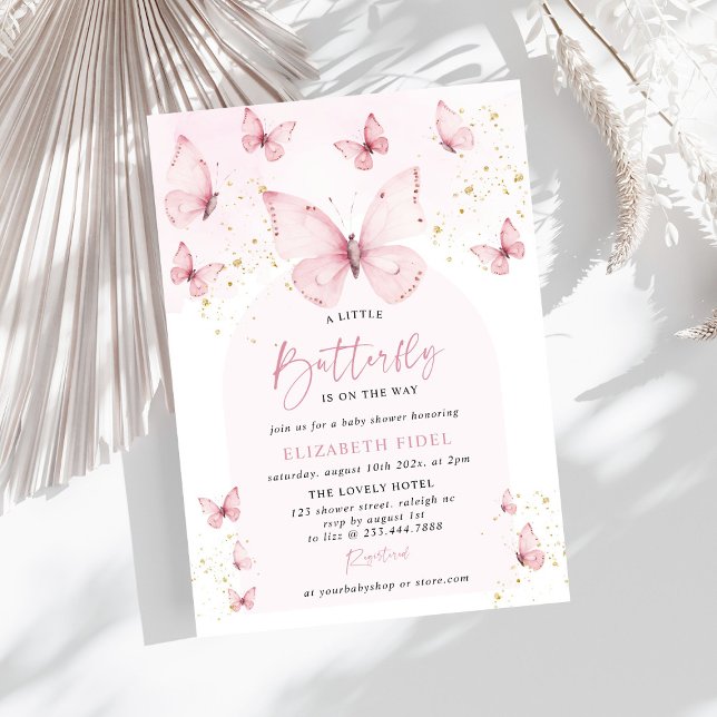 Eine kleine Schmetterling-Rosa-Gold-Baby-Dusche Einladung (Von Creator hochgeladen)