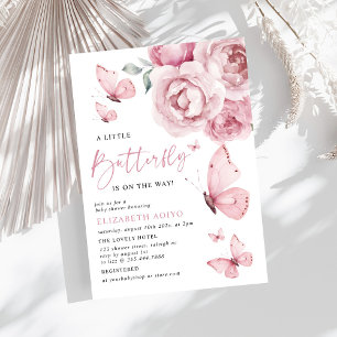 Eine kleine Schmetterling-Rosa-Rose mit Blütendusc Einladung