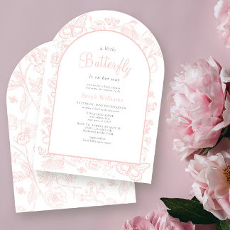 Eine kleine Schmetterling Vintage Rosa Mädchen Bab Einladung