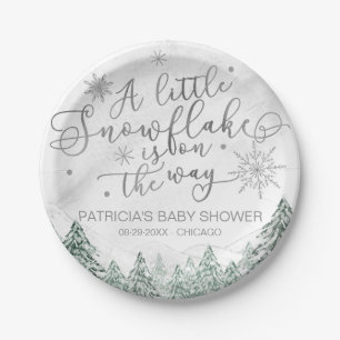 Eine kleine Schneeflocke, graue Babydusche Pappteller