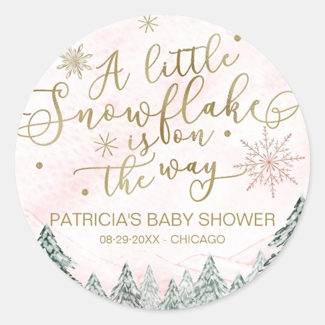 Eine kleine Schneeflocke Pink Baby Dusche Runder Aufkleber (Vorderseite)
