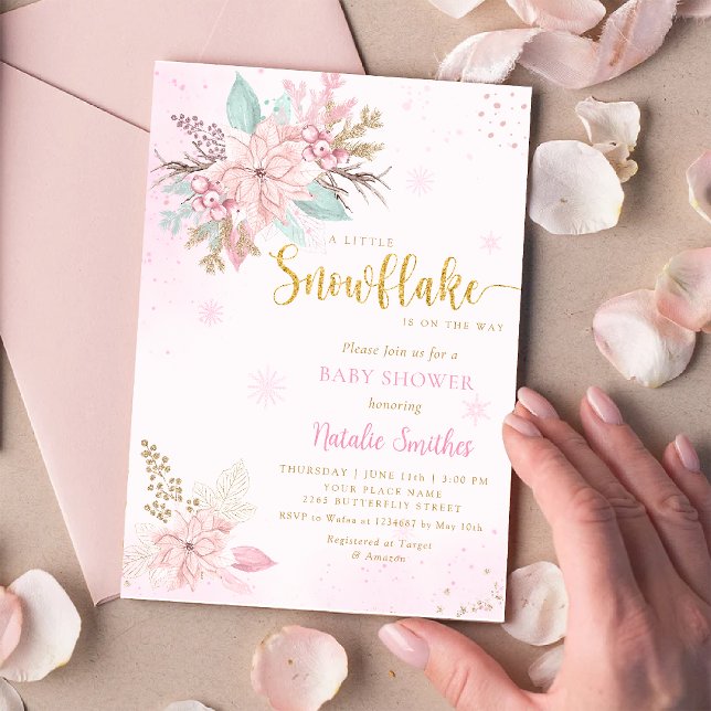 Eine kleine Schneeflocke Rosa Winter Baby Dusche Einladung (Von Creator hochgeladen)