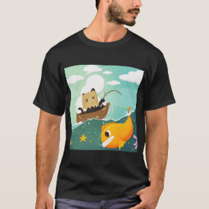 Eine kleine schwarze Katze fischt T-Shirt
