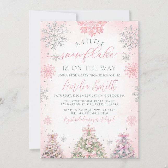 Eine kleine Snowflake Girl Winter Baby Dusche Einladung (Vorderseite)