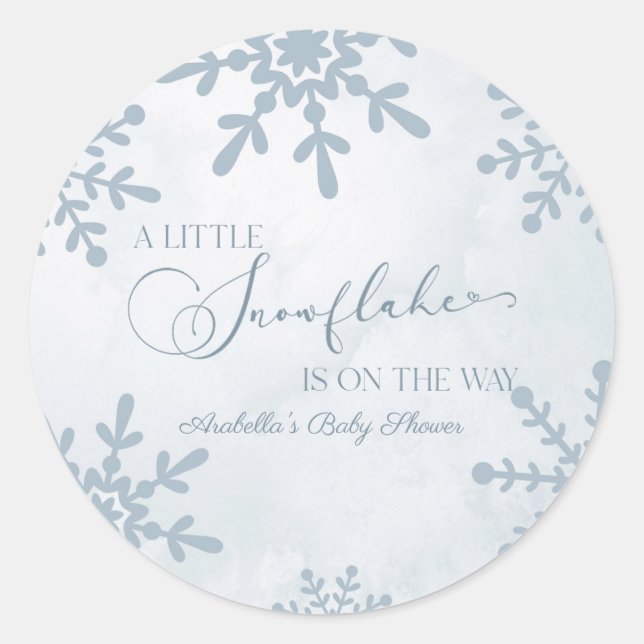 Eine kleine Snowflake Winter Wonderland Baby Dusch Runder Aufkleber (Vorderseite)