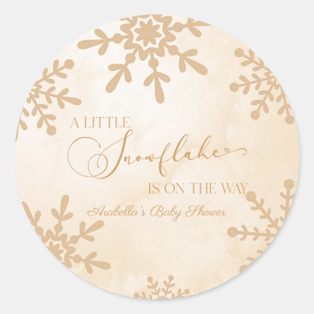 Eine kleine Snowflake Winter Wonderland Baby Dusch Runder Aufkleber (Vorderseite)