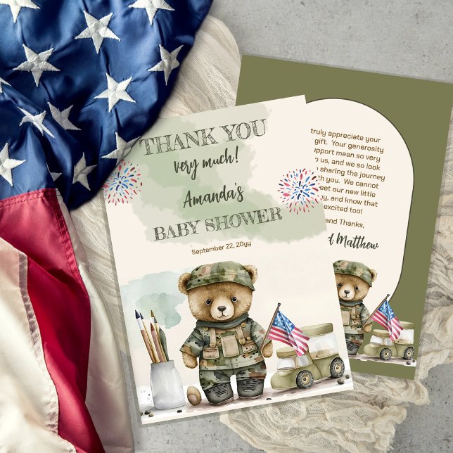 Eine kleine Soldat Junge Teddy Bear Babydusche Dankeskarte (Von Creator hochgeladen)