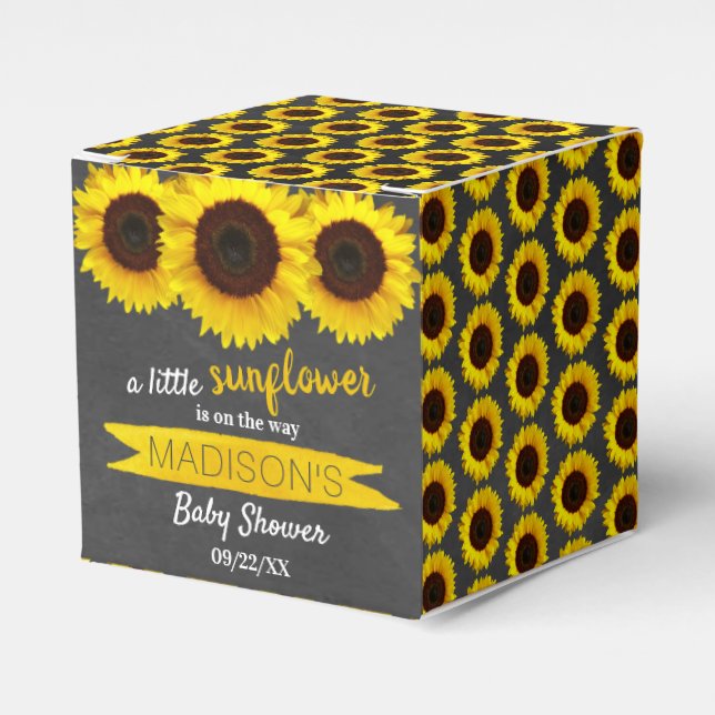 Eine kleine Sonnenblume ist unterwegs! Babyparty Geschenkschachtel (Vorderseite)