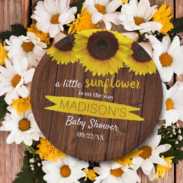 Eine kleine Sonnenblume ist unterwegs! Babyparty Pappteller (Von Creator hochgeladen)
