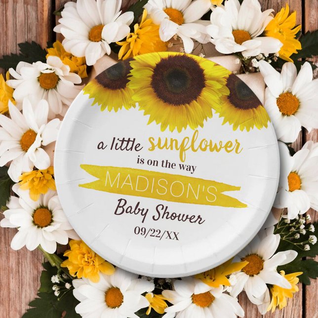 Eine kleine Sonnenblume ist unterwegs! Babyparty Pappteller (Von Creator hochgeladen)