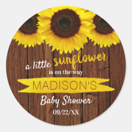 Eine kleine Sonnenblume ist unterwegs! Babyparty Runder Aufkleber