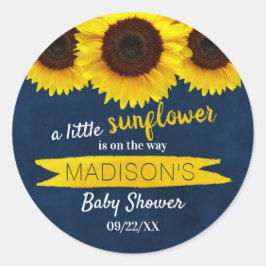 Eine kleine Sonnenblume ist unterwegs! Babyparty Runder Aufkleber