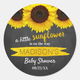 Eine kleine Sonnenblume ist unterwegs! Babyparty Runder Aufkleber