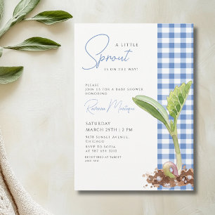 Eine kleine Sprossen-Pflanze Blau Gingham Baby Sho Einladung