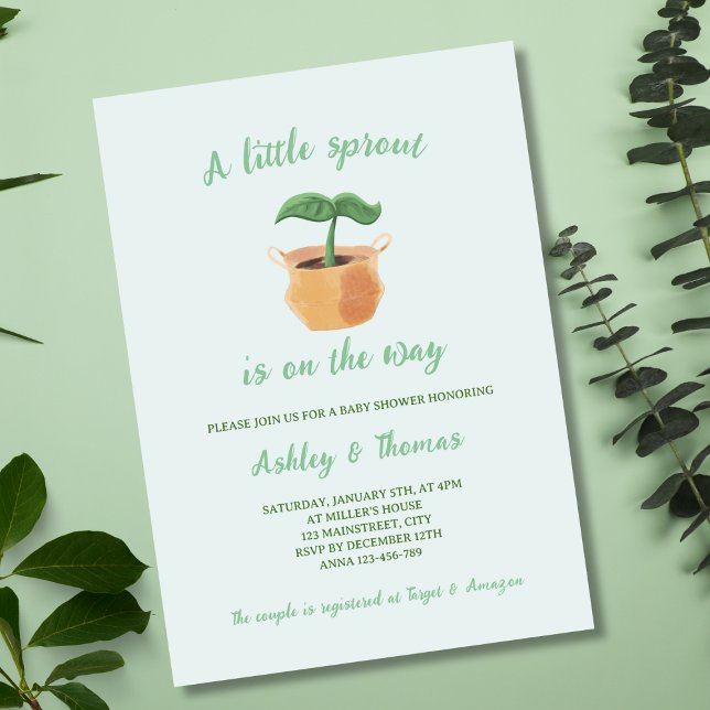 Eine kleine Sprout Garden Pflanze Kinderdusche Einladung (A Little Sprout Gardening Plant Baby Shower Invitation)