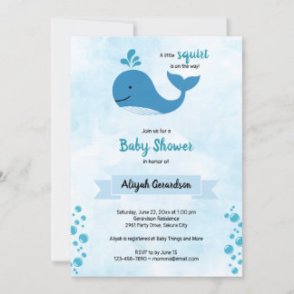 Eine kleine Squirt Baby Whale Baby Dusche Einladun Einladung
